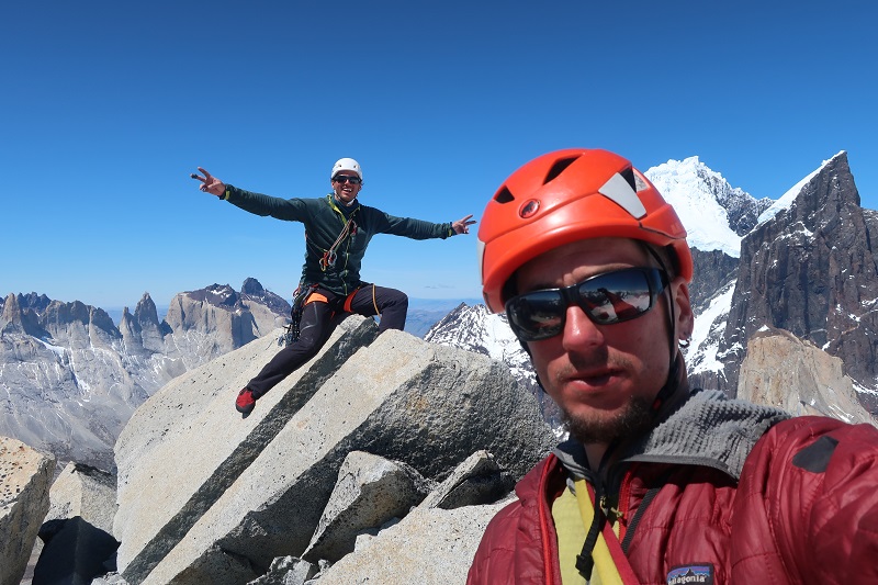 Cristobal and Juan Señoret at the summit of Cerro Catedral, Torres del Paine. Photo: Señoret Brothers