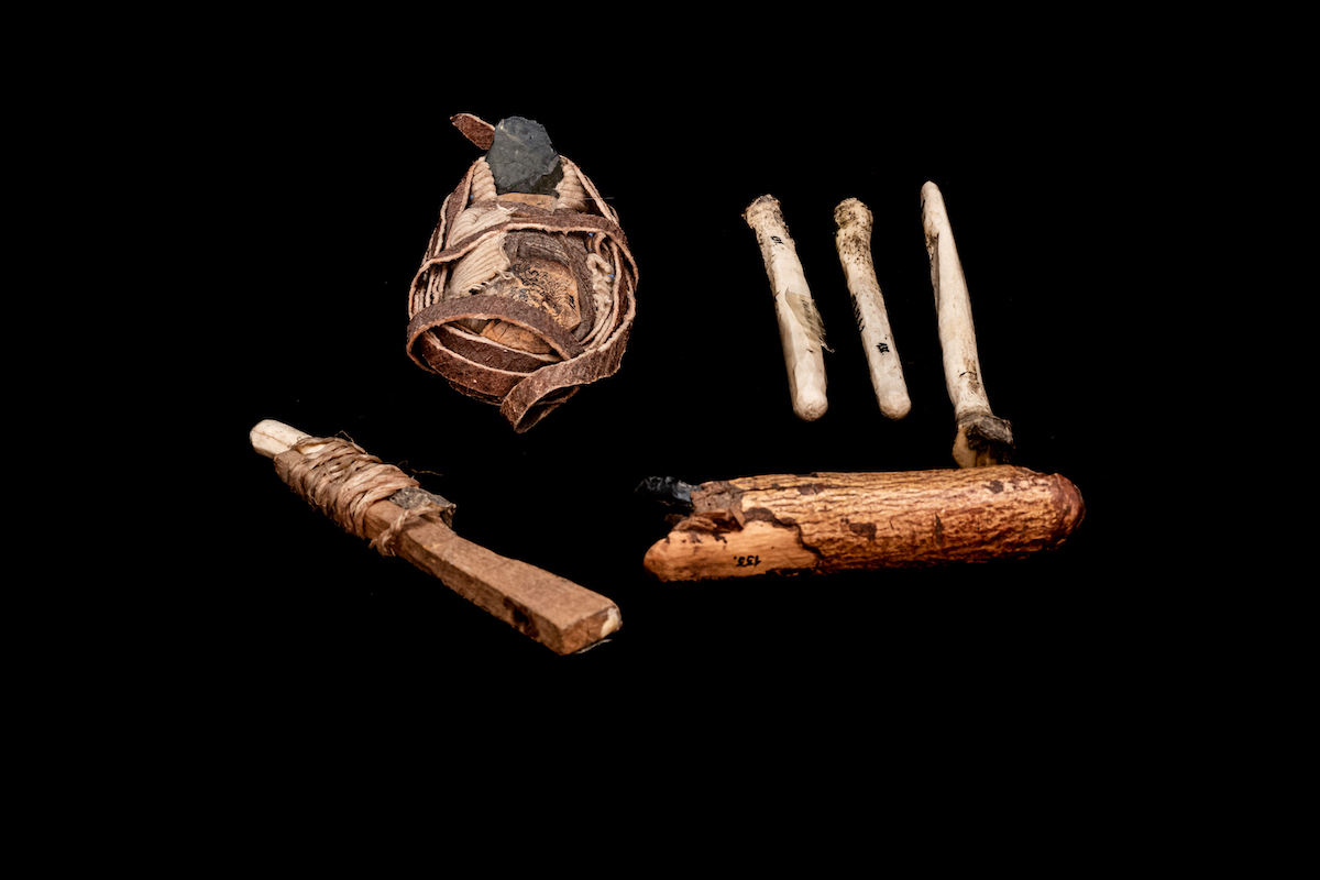 Tools used by Selk’nam to build bows and arrows that would be used for hunting the guanaco. Artifacts from the Maggiorino Borgatello Museum, Punta Arenas, Chile. Photo: Marcio Pimenta